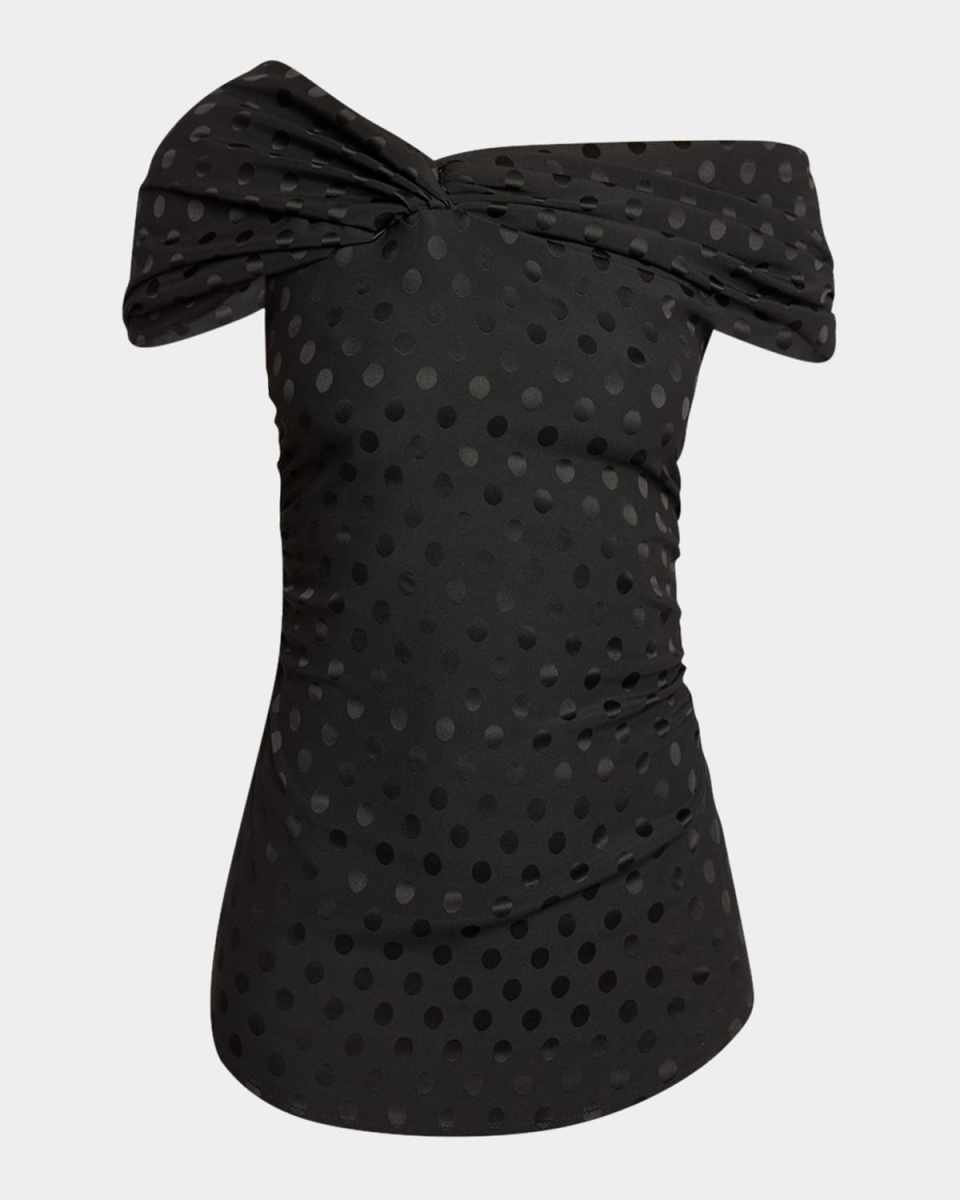 Esen Polka-Dot Draped Off-The-Shoulder Top